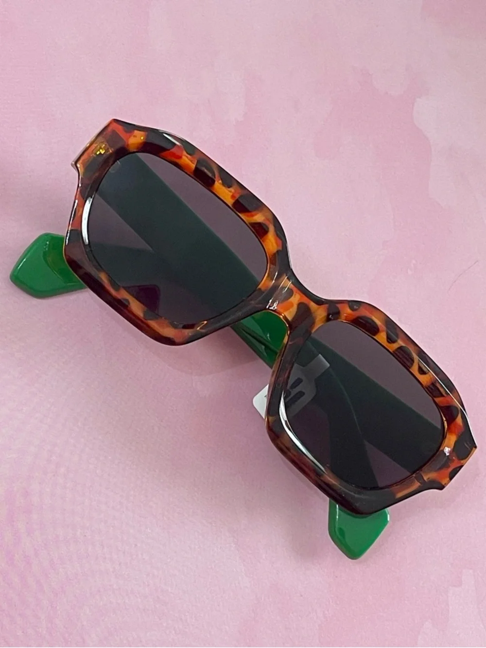 Free People Retro Square Tortoiseshell Sunglasses with Green Arms - Picture 13 of 14